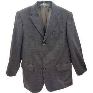 Men's Oscar De La Renta Gray Lambs wool Plaid Three Button Vintage Blazer Jacket